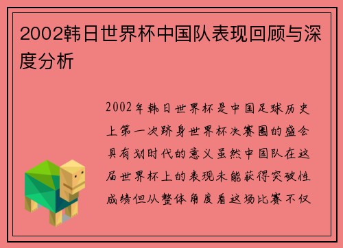 2002韩日世界杯中国队表现回顾与深度分析