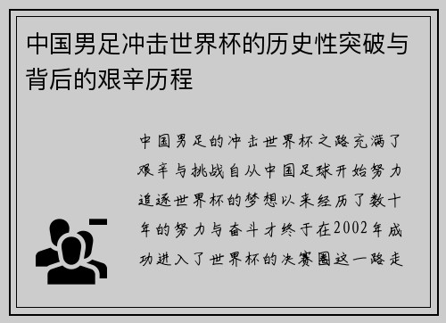 中国男足冲击世界杯的历史性突破与背后的艰辛历程